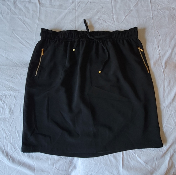 Calvin Klein lined over knee drawstring skirt plus size 0x black stretch womens - Picture 2 of 9